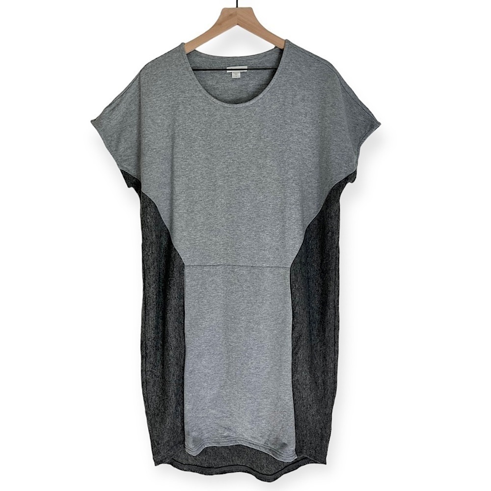 Garnet Hill Merino Wool Women’s Short Sleeve Kangaroo Pocket Dress Grey Small